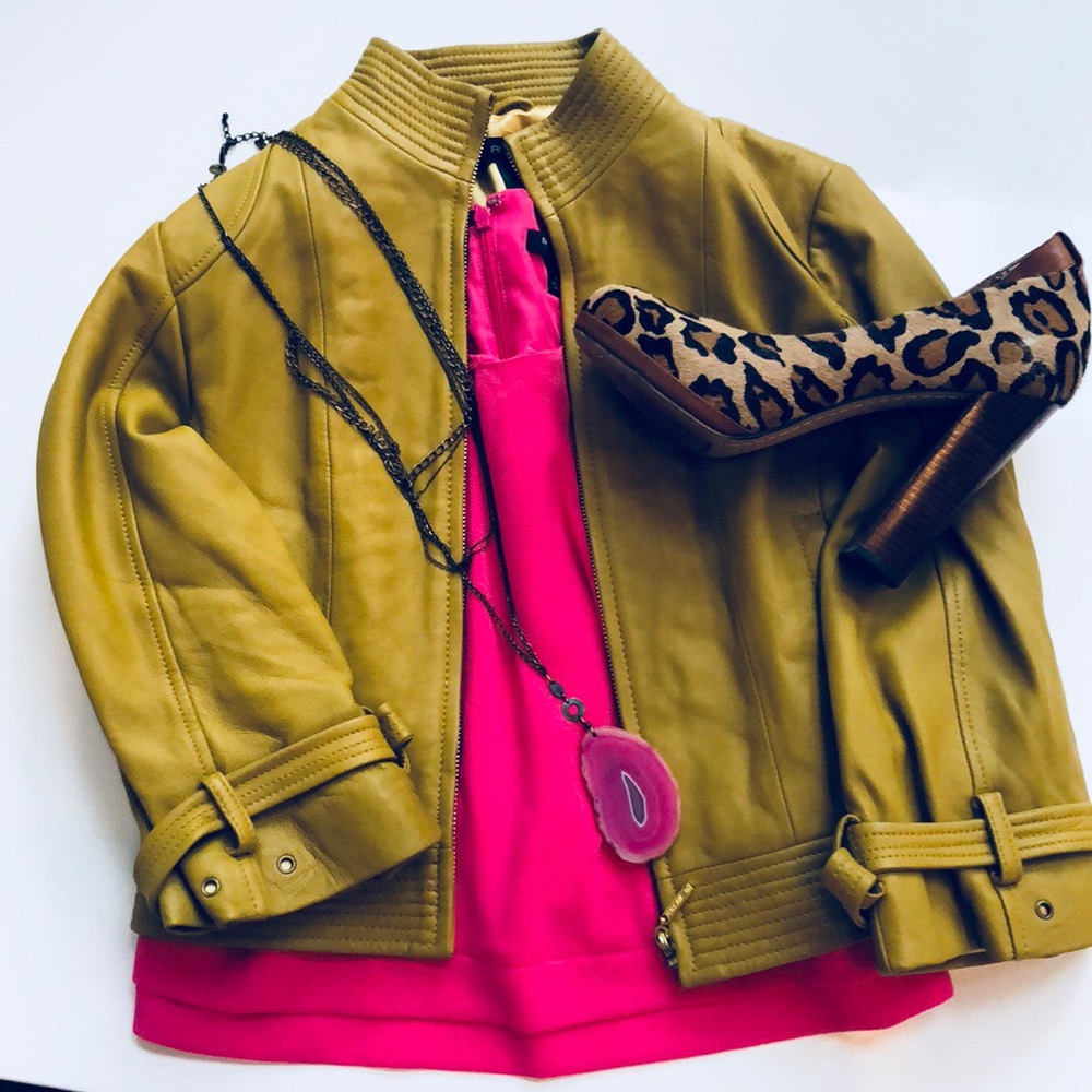 Arden B Pea Green Cropped Leather Jacket XS